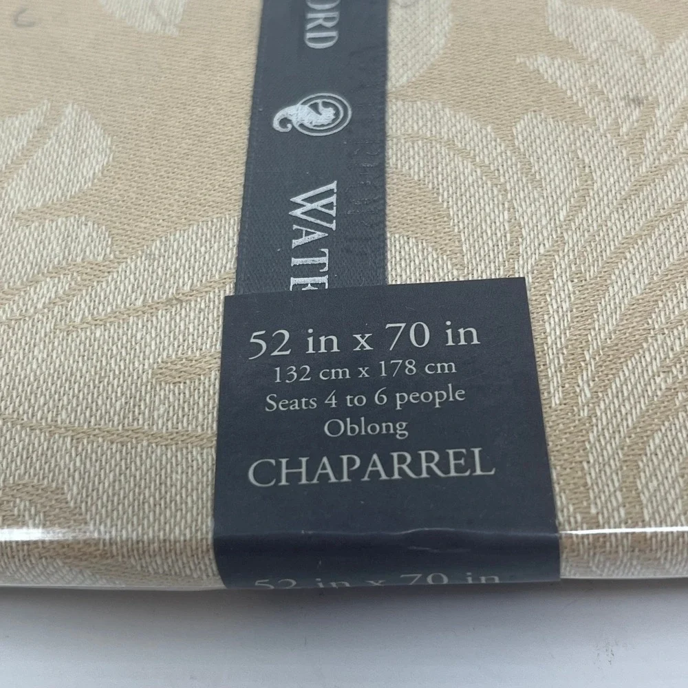 Waterford Linens Chaparrel Beige Fabric Tablecloth 52x70 Oblong Floral Jacquard